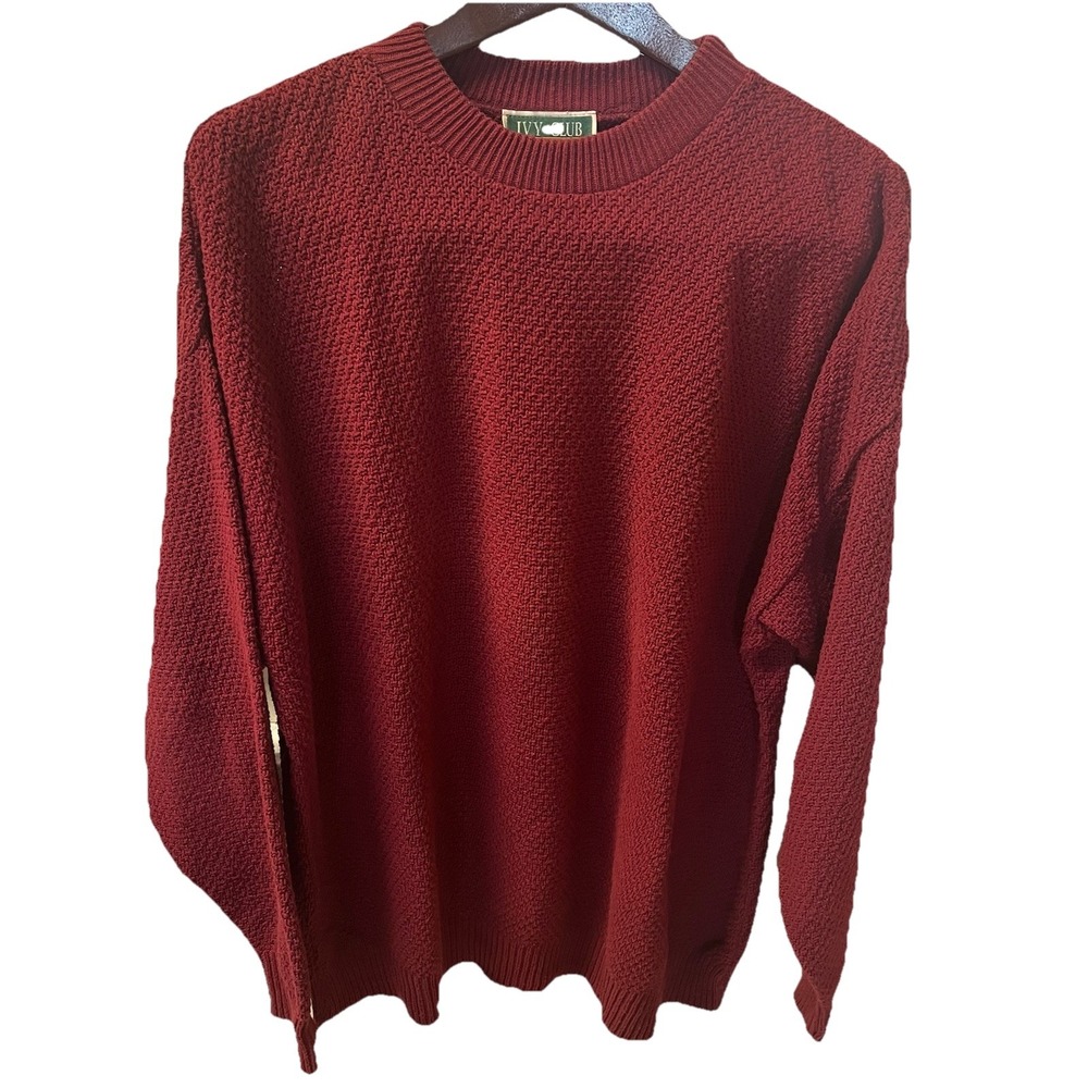 VTG Ivy‎ Club Burgundy Crew Neck Chunky Cotton Sweater 2X USA Classic Preppy